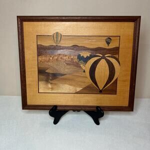 Hudson River Inlay Wood Artwork – Hot Air Balloons Landscape (Framed)